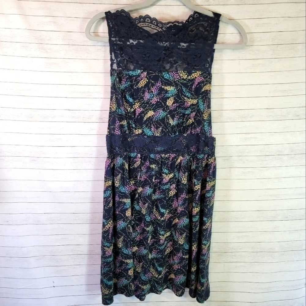 FREE PEOPLE LACE YOKE FLORAL SLEEVELESS DRESS, SZ SMALL
